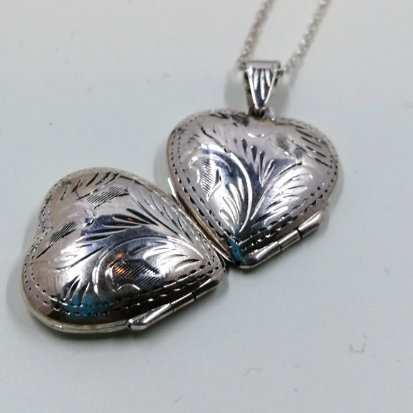 4 Part Heart Locket Necklace Vintage Sterling Silver, 18 Inch Chain NIB - Picture 7 of 12